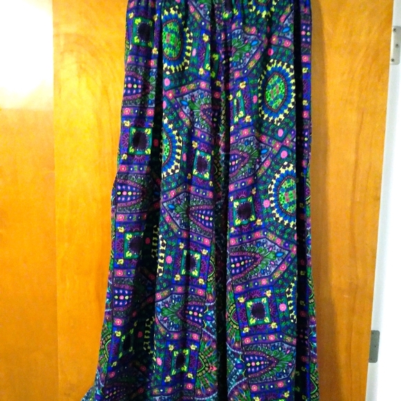 Vintage Neon Floral Barkcloth Maxi Skirt Handmade - Picture 2 of 14